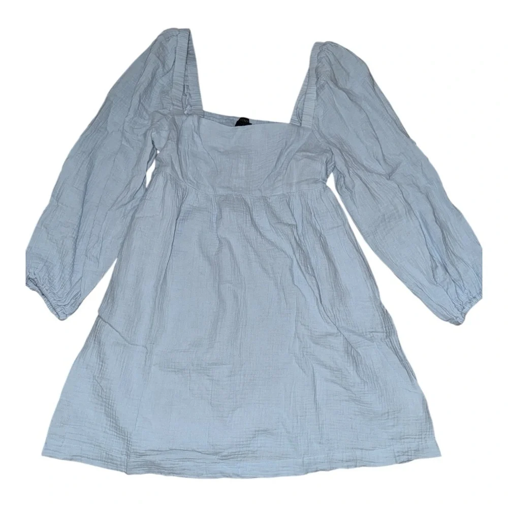 J Crew Light Blue Gauze Square Neck Balloon Sleeve Dress S Boho Cottagecore NWT